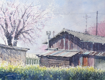 桜と煙突のある家.JPG